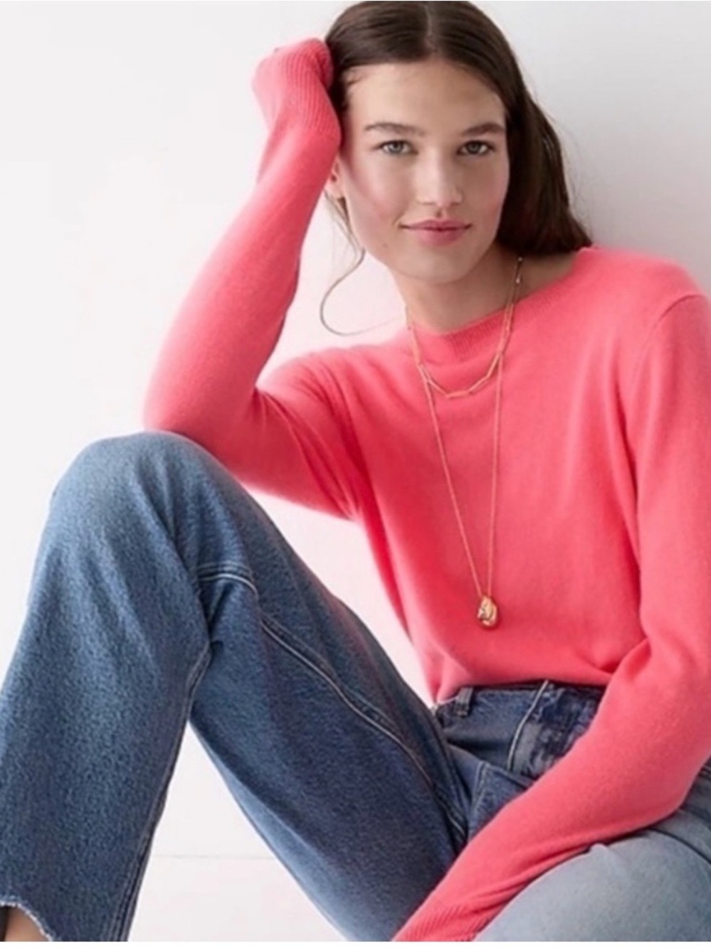 J. Crew 100% Cashmere Coral Crewneck Sweater size Small. EUC.